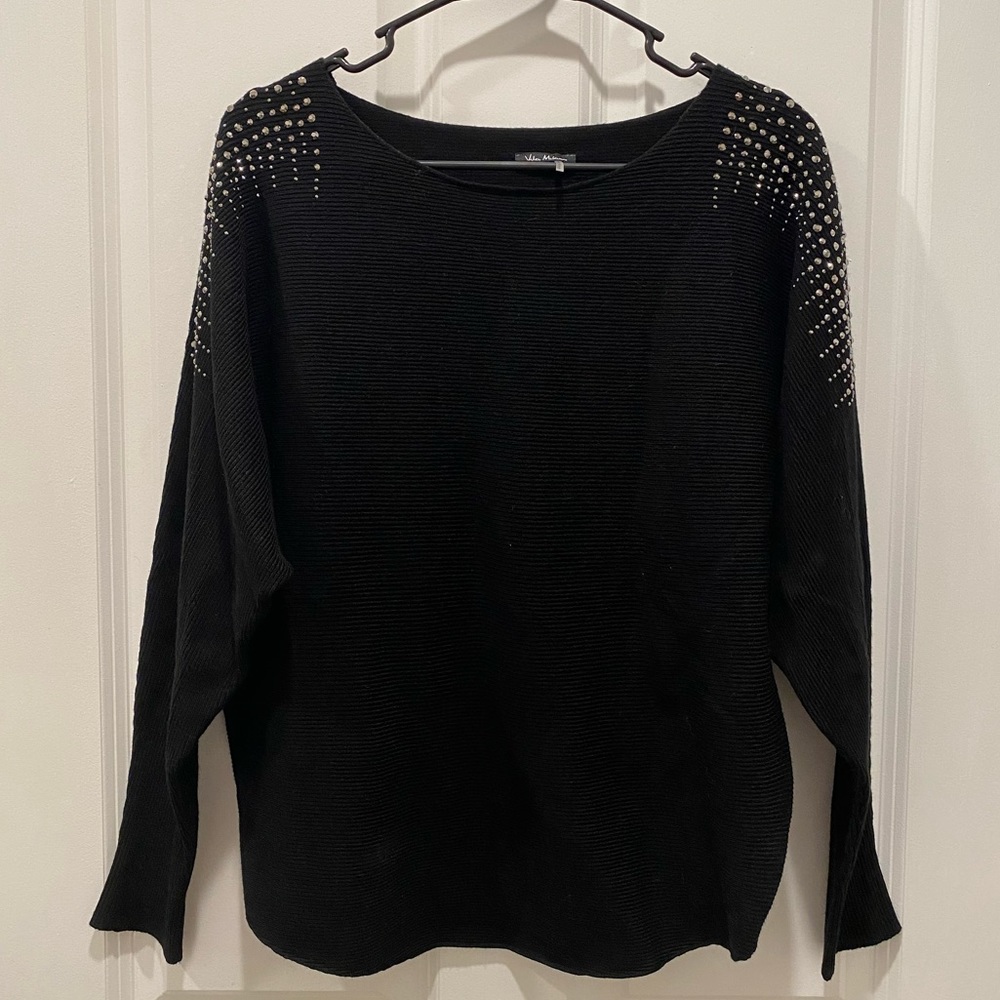 Black Studded Shoulder Sweater